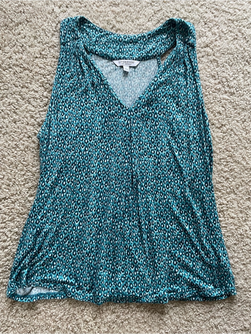 Liverpool Teal Patterned V-Neck Sleeveless Top